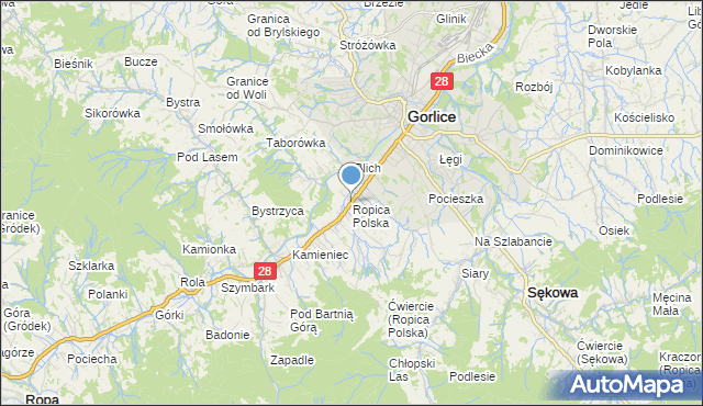 mapa Ropica Polska, Ropica Polska na mapie Targeo